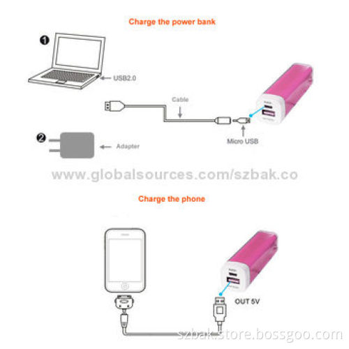 Cheap Lipstick Portable Li-ion Power Banks, 2600mAh with 5V, 1A Output
